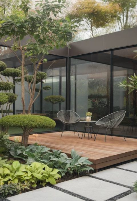 Jardin contemporain pour maison cubique : idées d'aménagement extérieur modernes et minimalistes