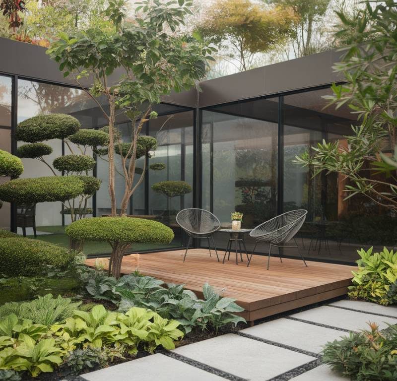 Jardin contemporain pour maison cubique : idées d'aménagement extérieur modernes et minimalistes