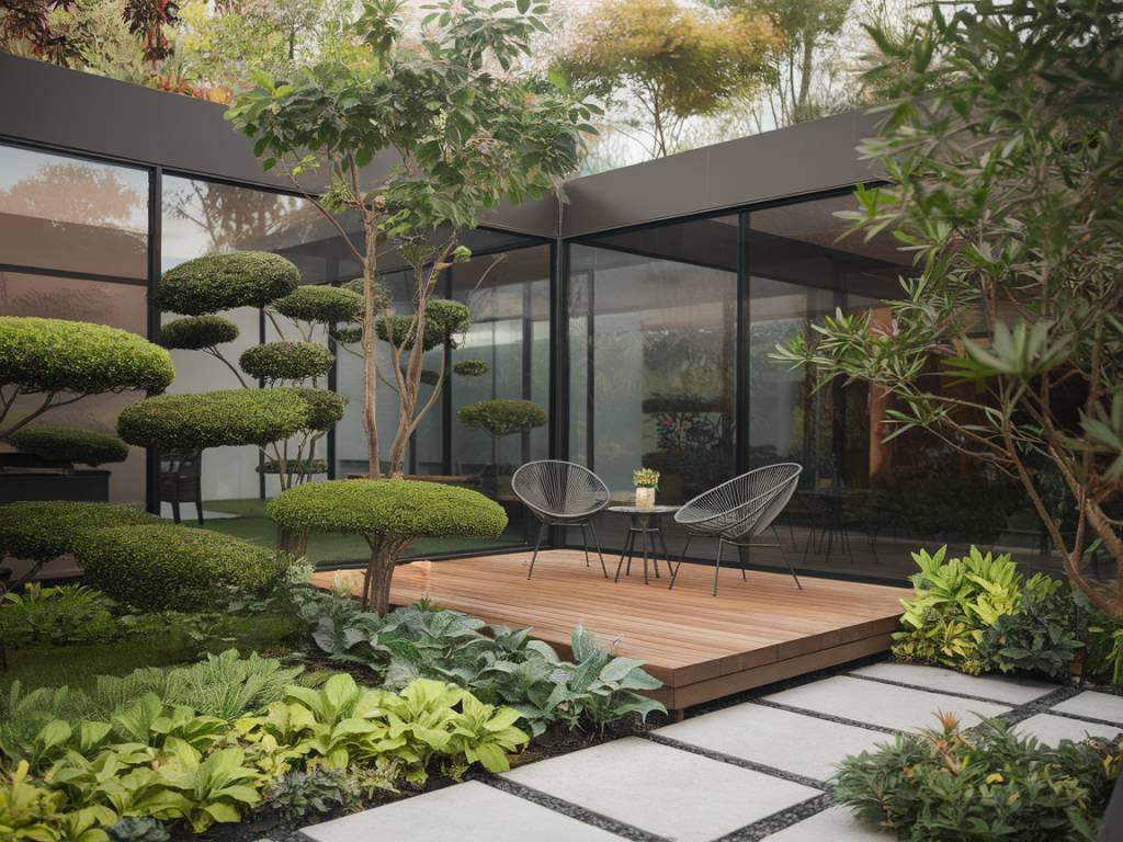 Jardin contemporain pour maison cubique : idées d'aménagement extérieur modernes et minimalistes