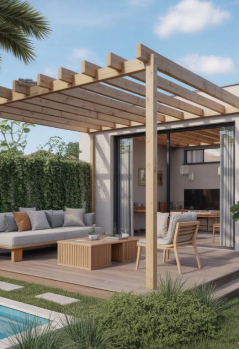 Créer un espace de vie extérieur abrité : intégrer une pergola design à une maison cubique