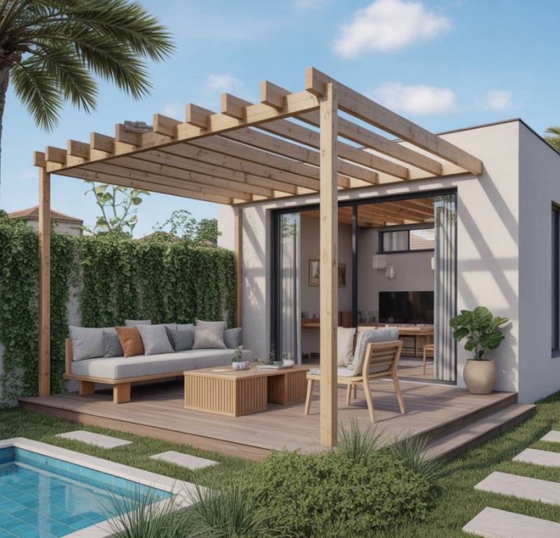 Créer un espace de vie extérieur abrité : intégrer une pergola design à une maison cubique