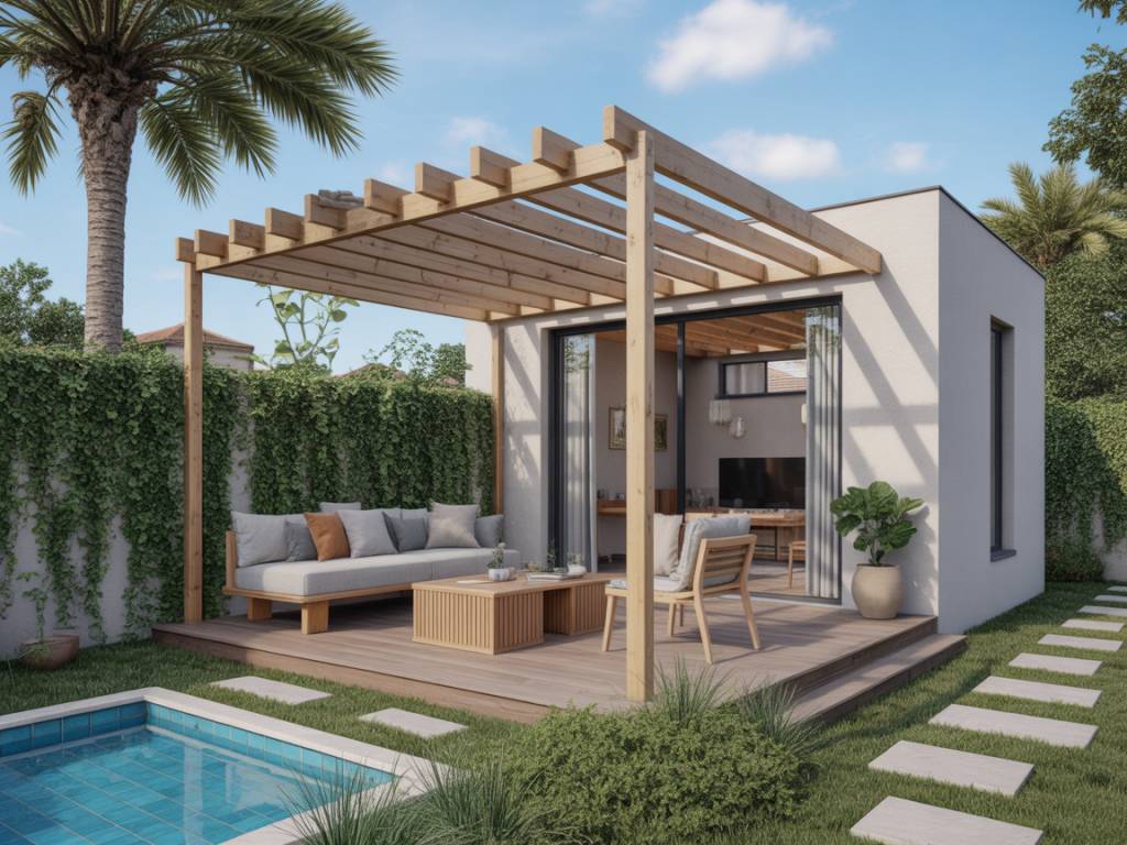 Créer un espace de vie extérieur abrité : intégrer une pergola design à une maison cubique