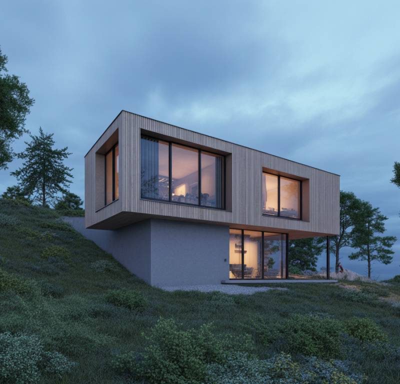 Maison cubique en pente : comment concevoir une architecture moderne sur terrain en dénivelé